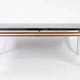 Coffee table with black slate plate and frame in rosewood and metal, of danish design from the 1970s