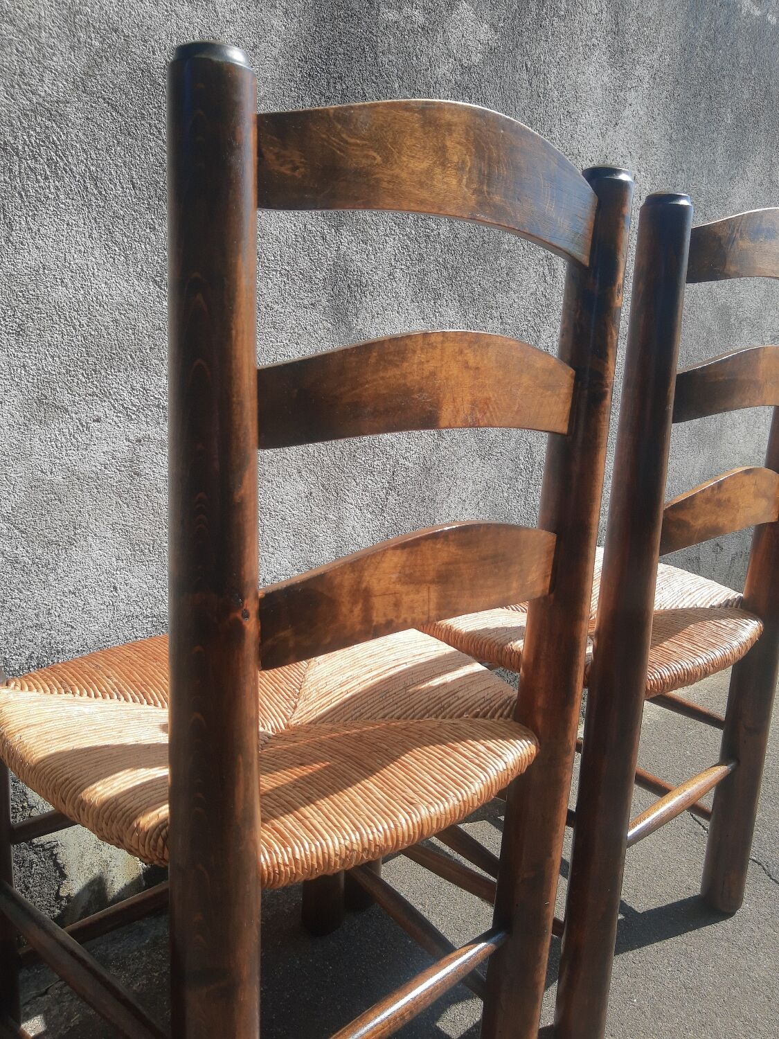 Pair of brutalist wood mulched chairs
