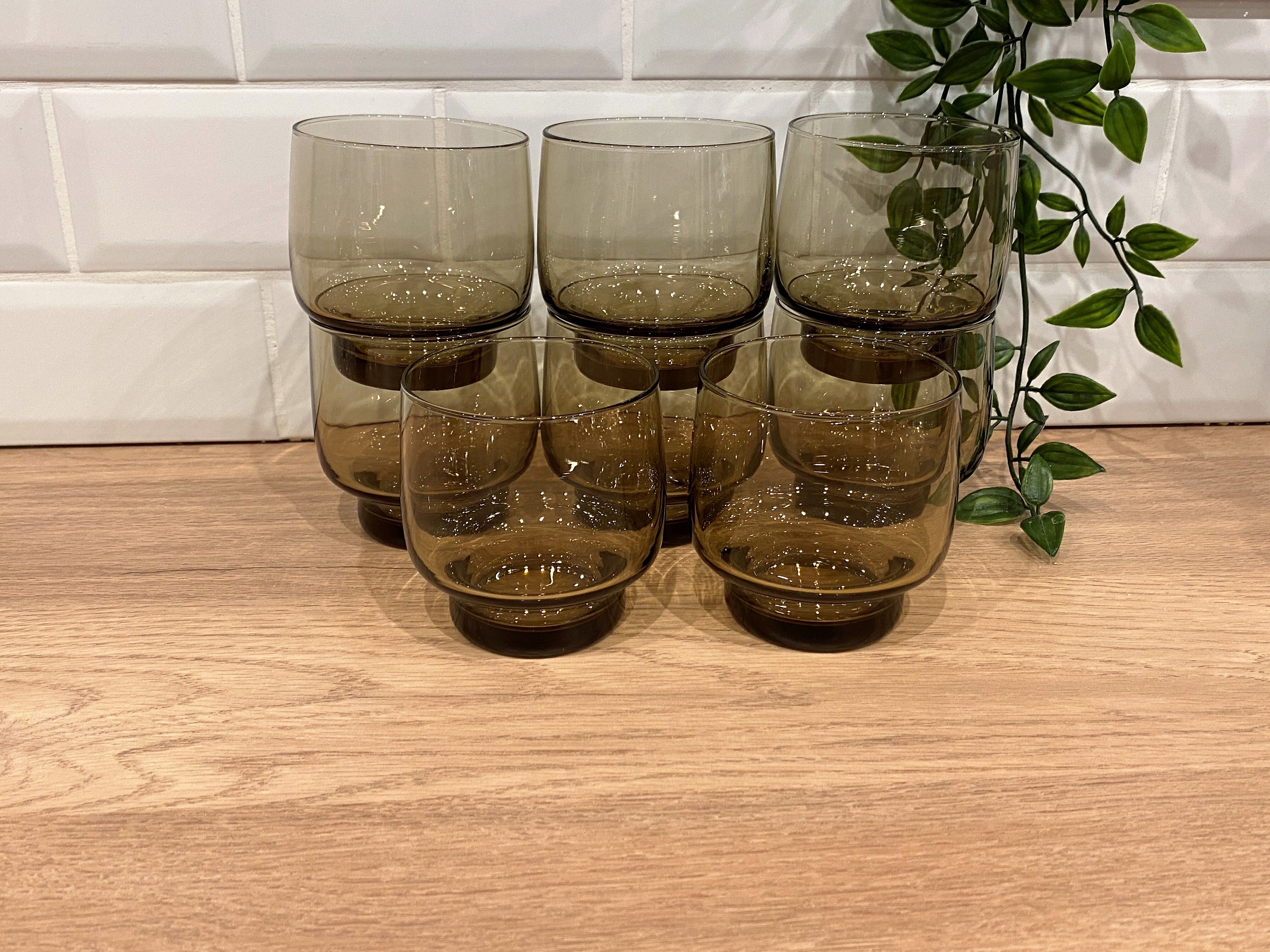 8 Luminarc smoked glass water glasses