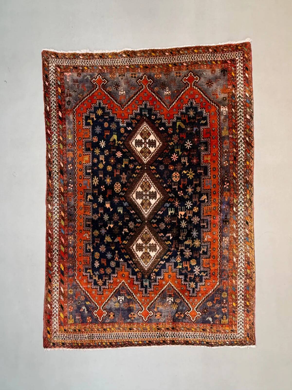 Vintage tribal rug 170x240 cm, wool oriental handmade rug large 2553