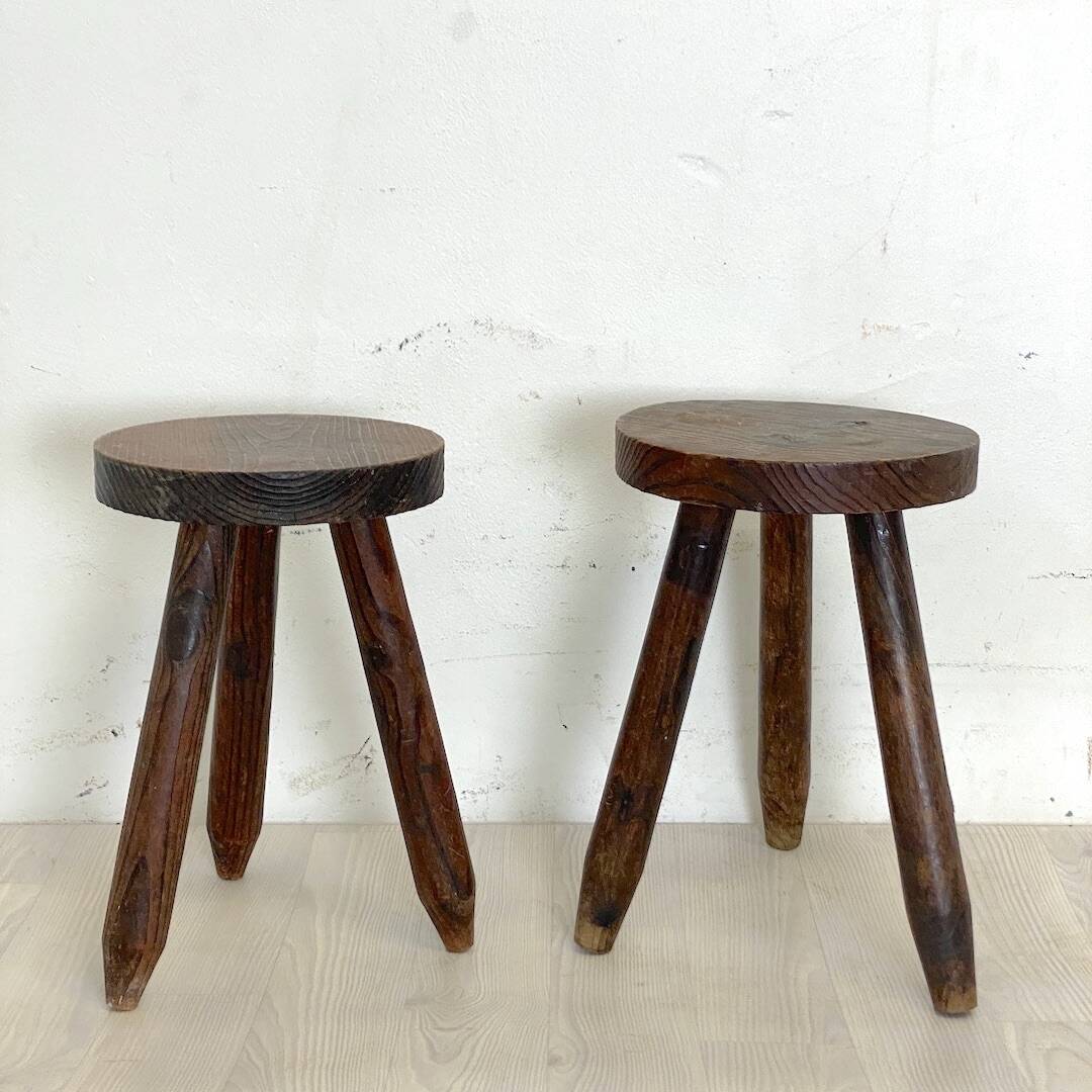 Pair of brutalist tripod stools