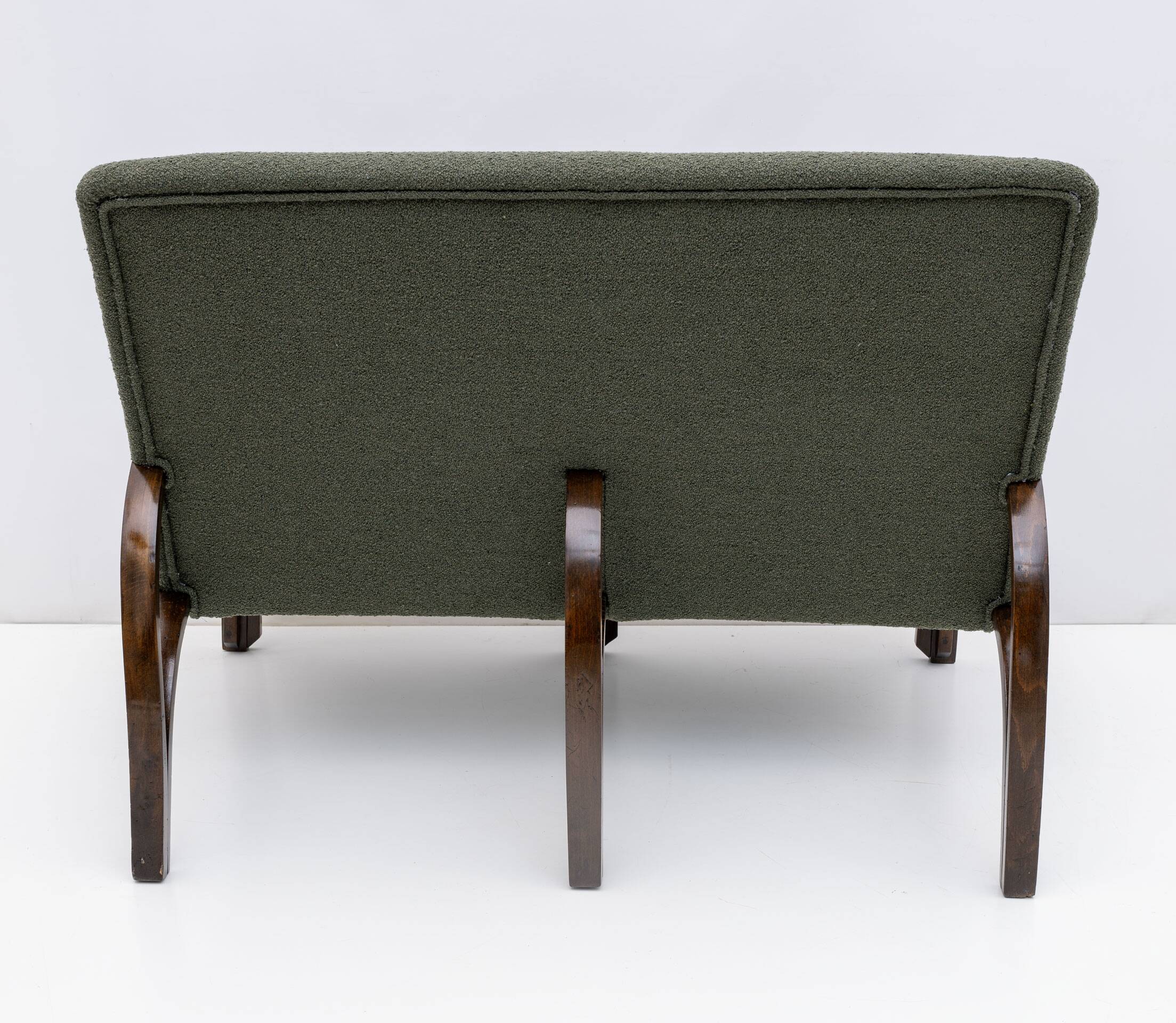 Ensemble Art Déco italien Bouclè vert composé de deux fauteuils et d'un petit canapé, années 1930