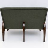 Ensemble Art Déco italien Bouclè vert composé de deux fauteuils et d'un petit canapé, années 1930