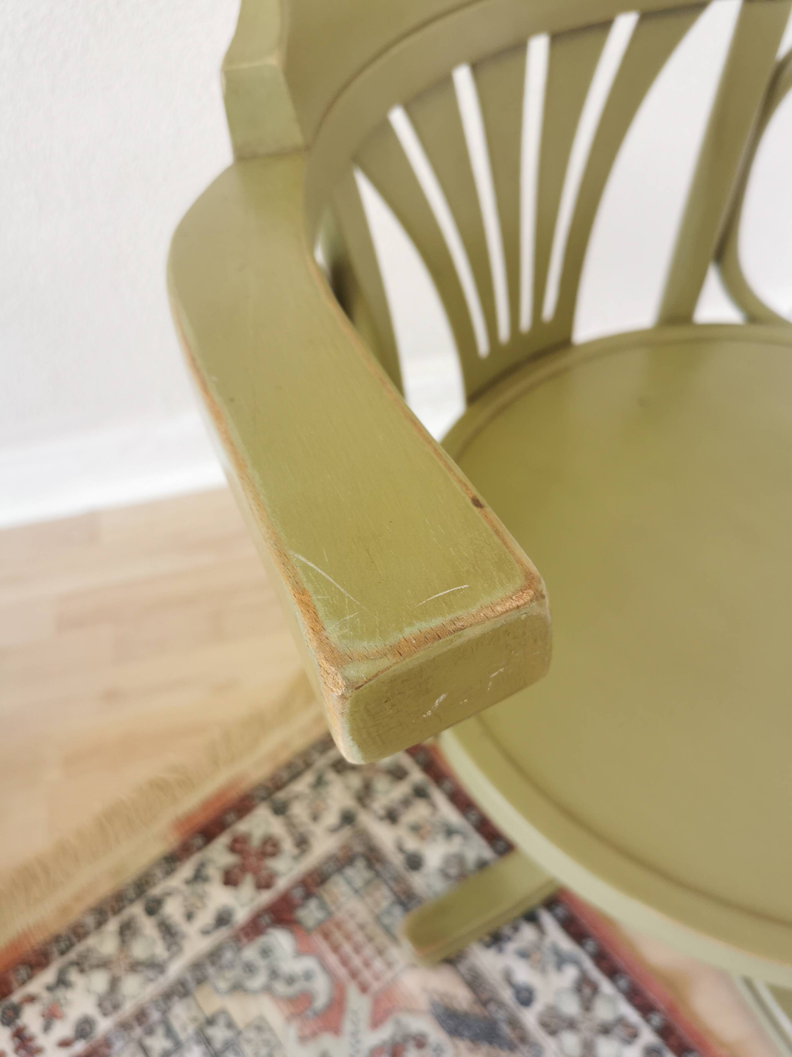 Vintage Thonet Style Bentwood Swivel Chair - Olive Green Retro Armchair