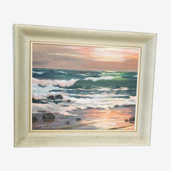 Oil on canvas: storm on the coast