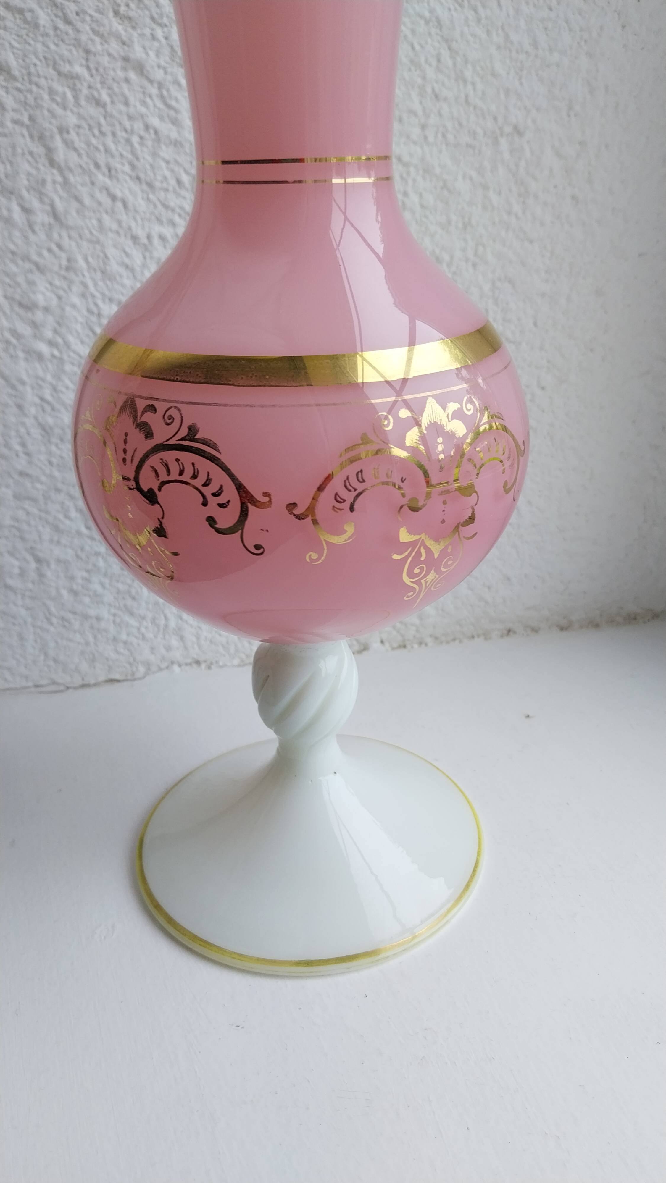 Opaline pink vase with cameo and gilding, 35cm