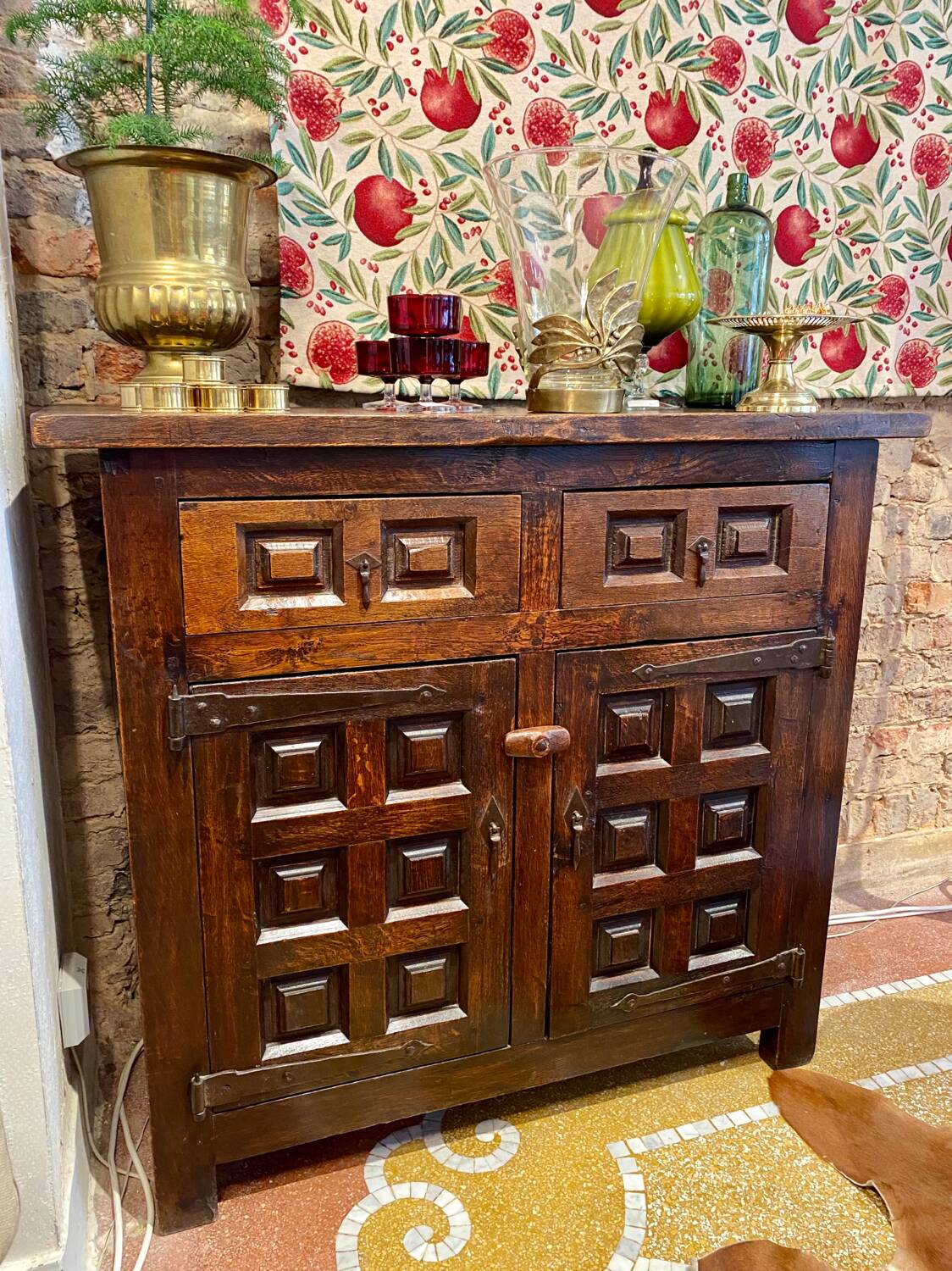 Brutalist geometric carved Spanish sideboard
