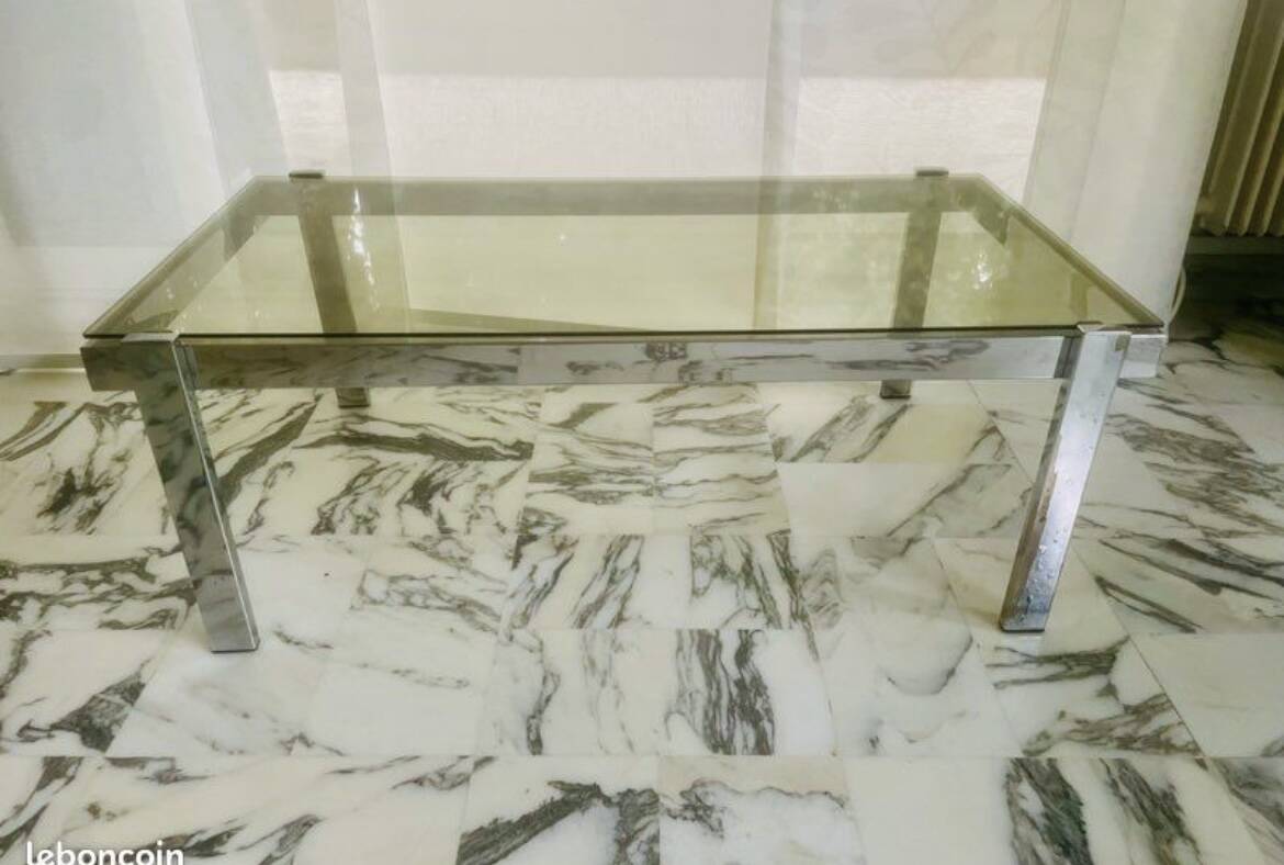 Table basse vintage « Space Age» métal chromé Roche Bobois circa 70