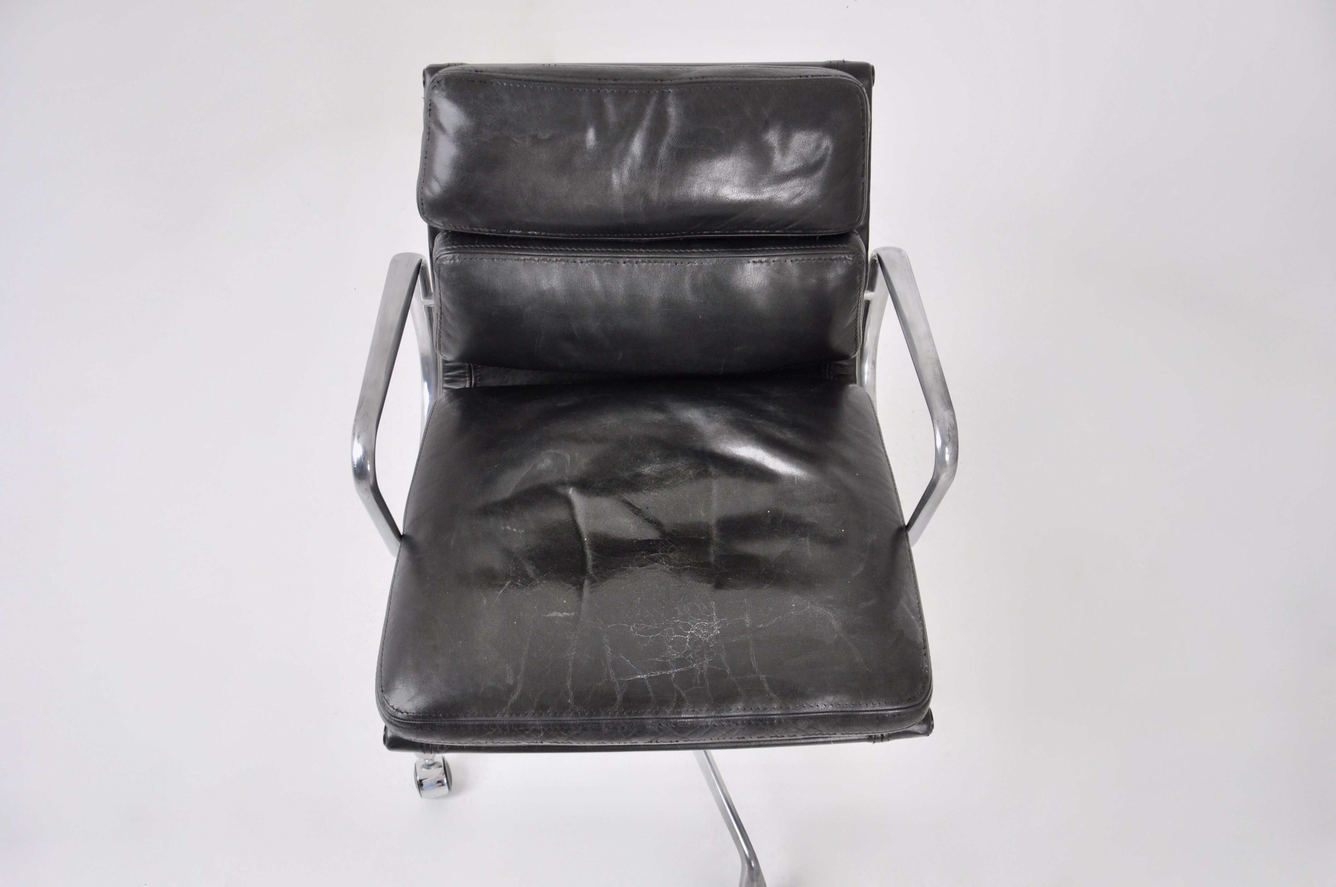 Black leather chairs with soft padding by Charles & Ray Eames for ICF, 1970s, set of 2