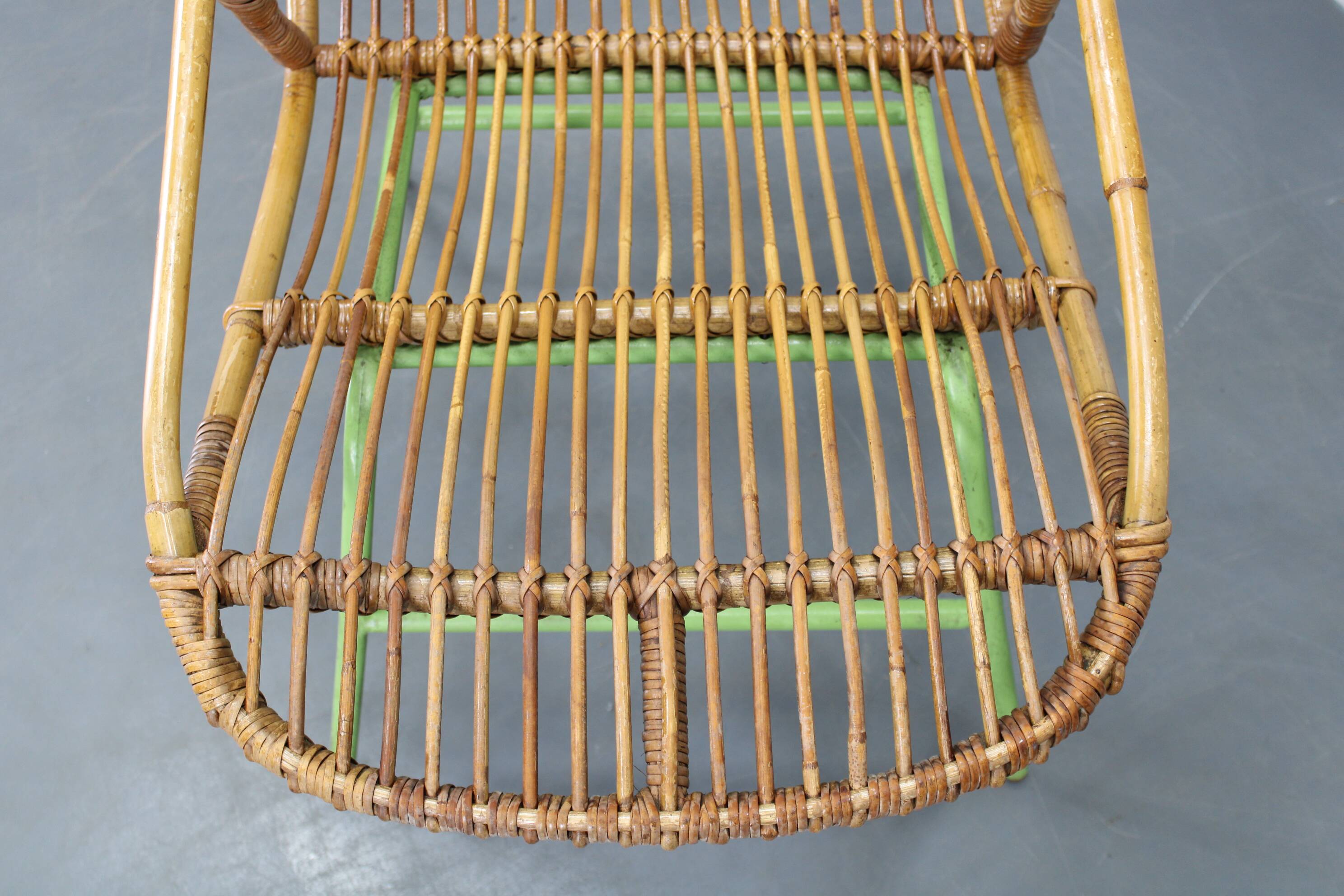 Rare pair of Alan Fuchs for ULUV rattan lounge chairs, Czechoslovakia, 1960s