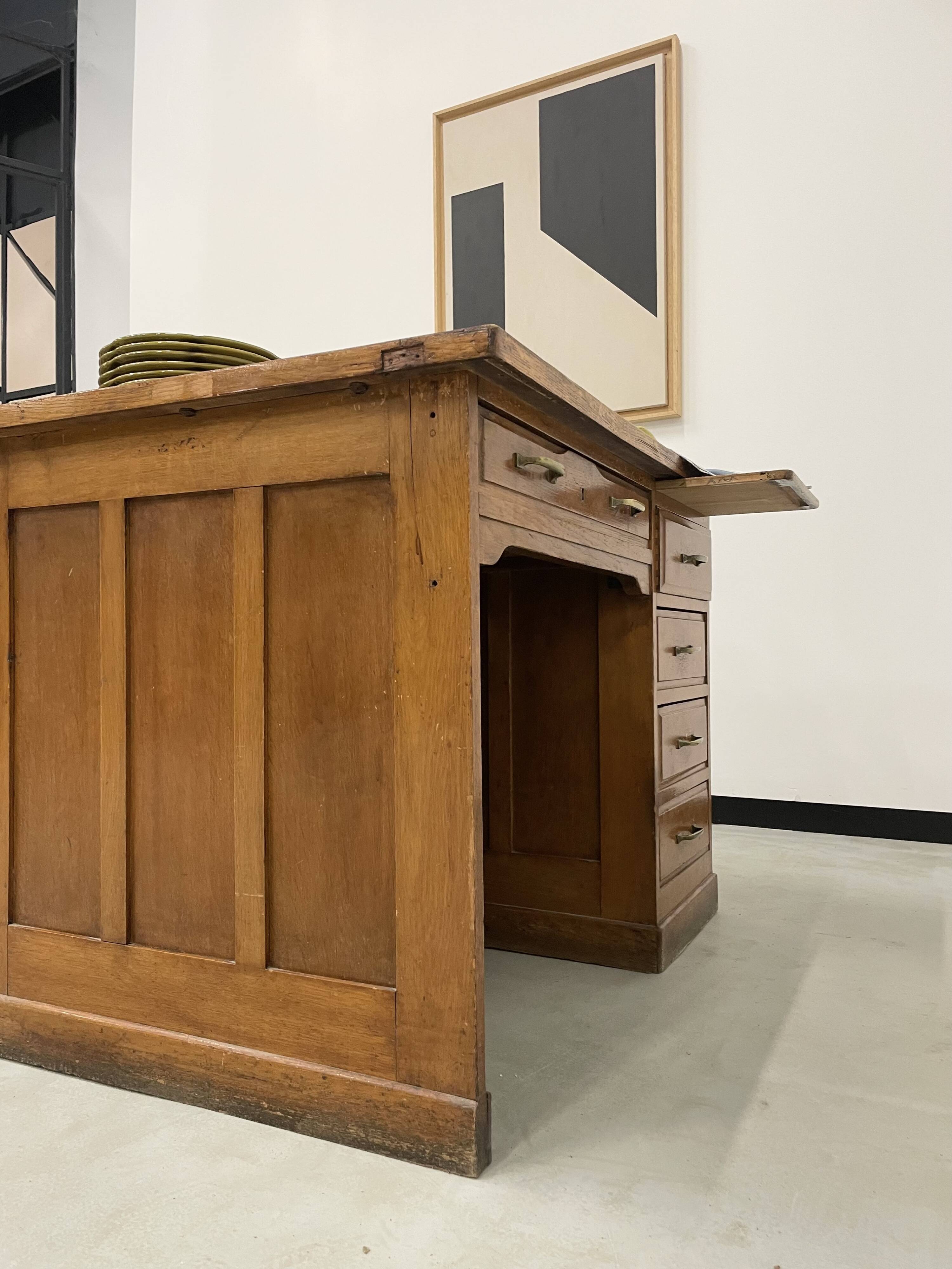 Oak and veneer counter or desk