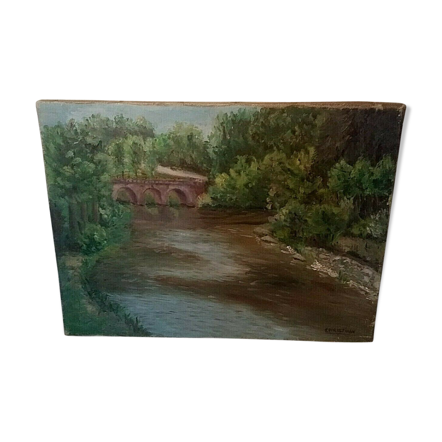 Tableau peinture Huile sur toile paysage rivière