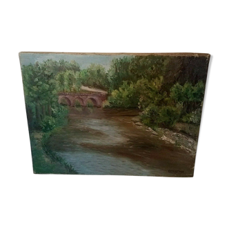 Tableau peinture Huile sur toile paysage rivière
