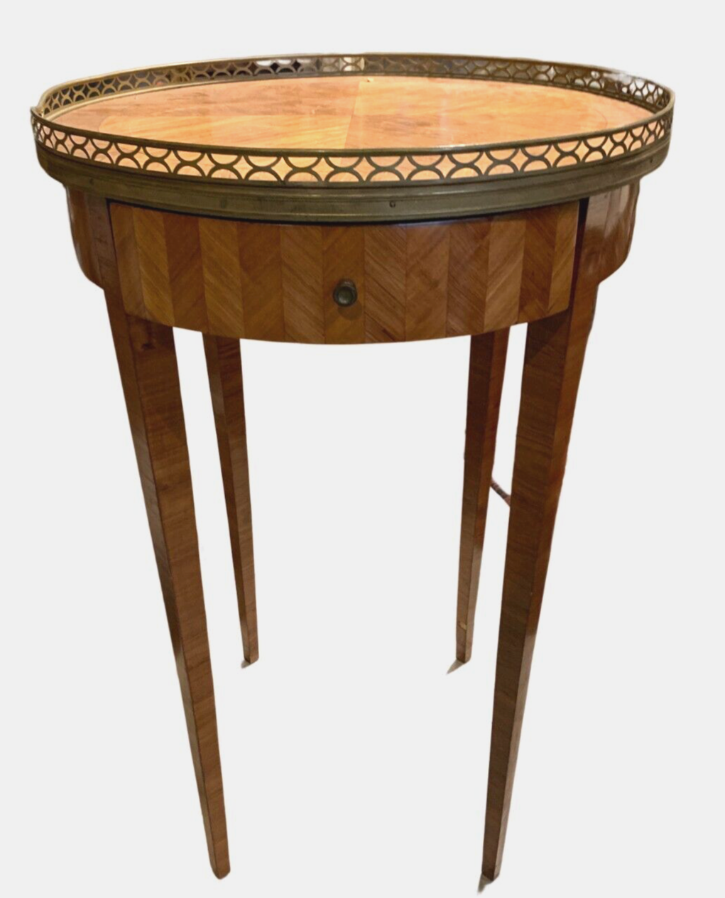 Louis XVI style pedestal table in pink wood marquetry XX century