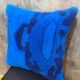 Blue Tribal Totem Rug Pillow, 16x16 Anatolian Wool Cushion