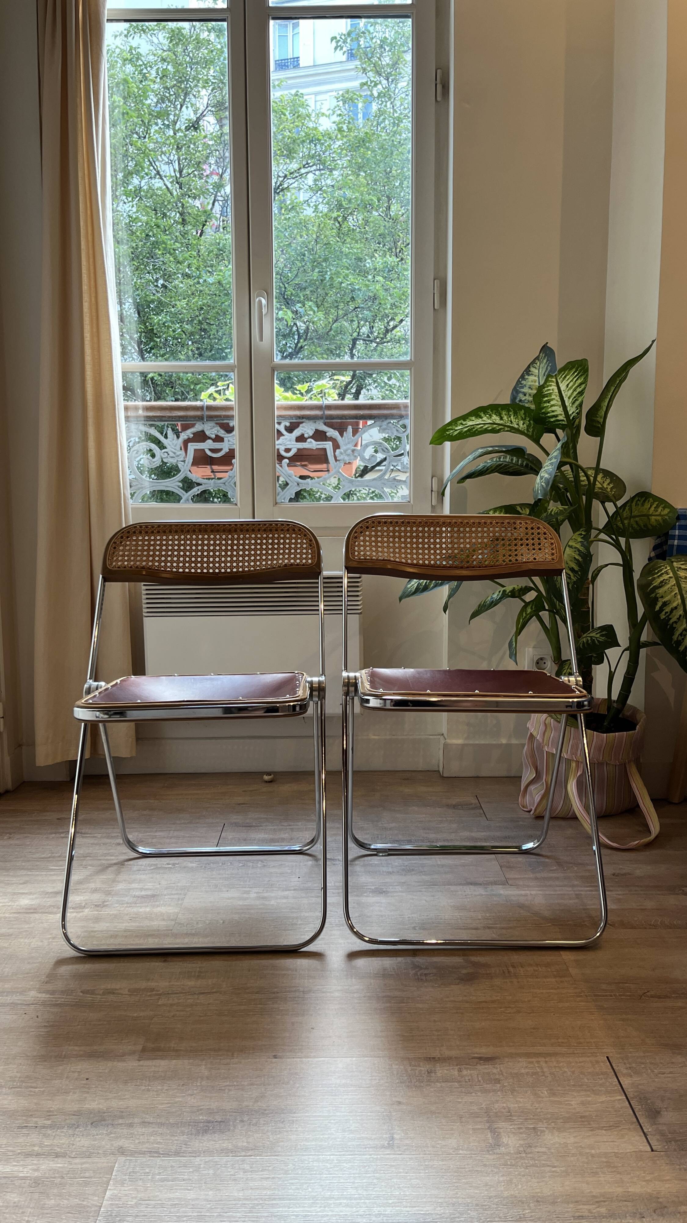 Pair of "Plia" caned chairs by Giancarlo Piretti
