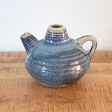 Théière en céramique, petit pichet, poterie d'atelier vintage, grès bleu beige
