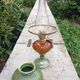 Oil lamp or quinquet in porcelain and glass