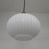 Vintage pendant lamp with white ribbed glass ball, 1960s