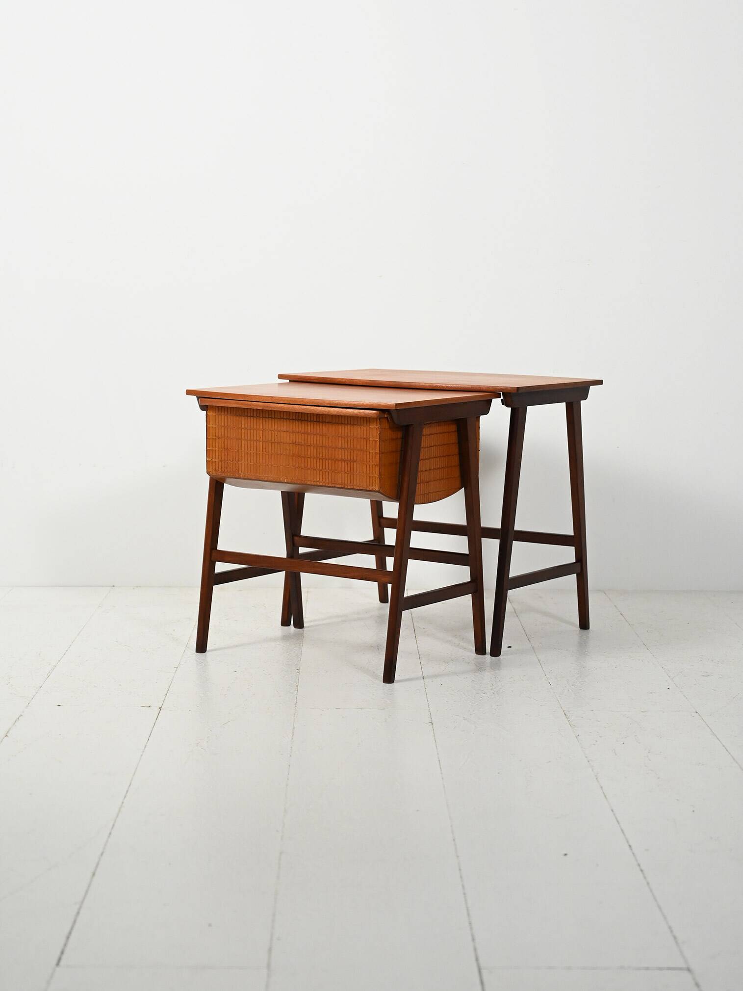 Pair of Scandinavian Nesting Coffee Tables with Yarn Box