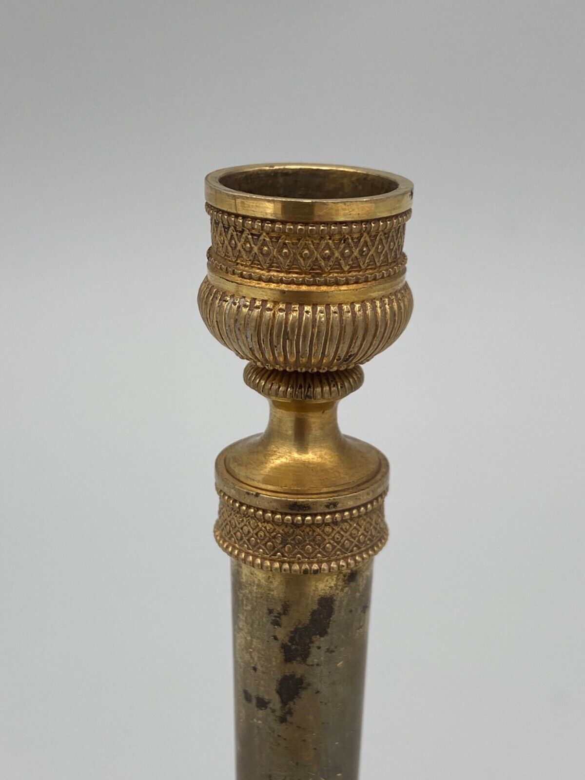 Pair of miniature candle holders in bronze dore restoration period nineteenth