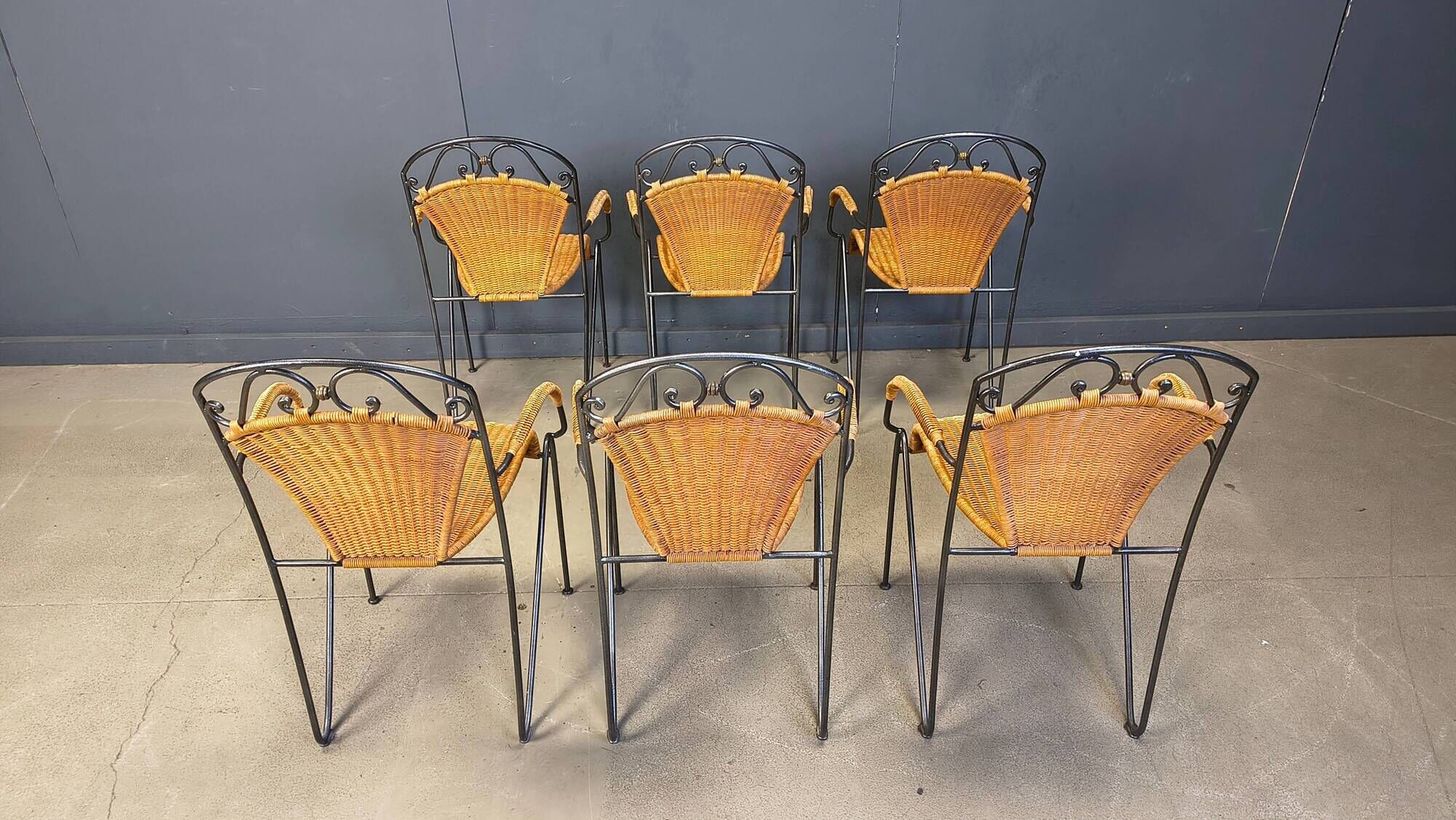 Wicker chairs attributed to Frederick Weinberg, 1960s, set of 6