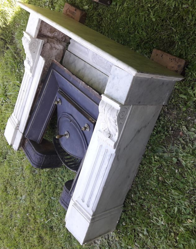 Old fireplace XIX° white marble