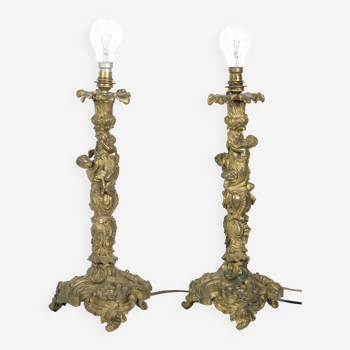 Paire de lampe Rococo Bronze