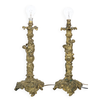 Paire de lampe Rococo Bronze
