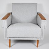 Fauteuil moderne du milieu du siècle, restauré, 1960, tissu gris clair