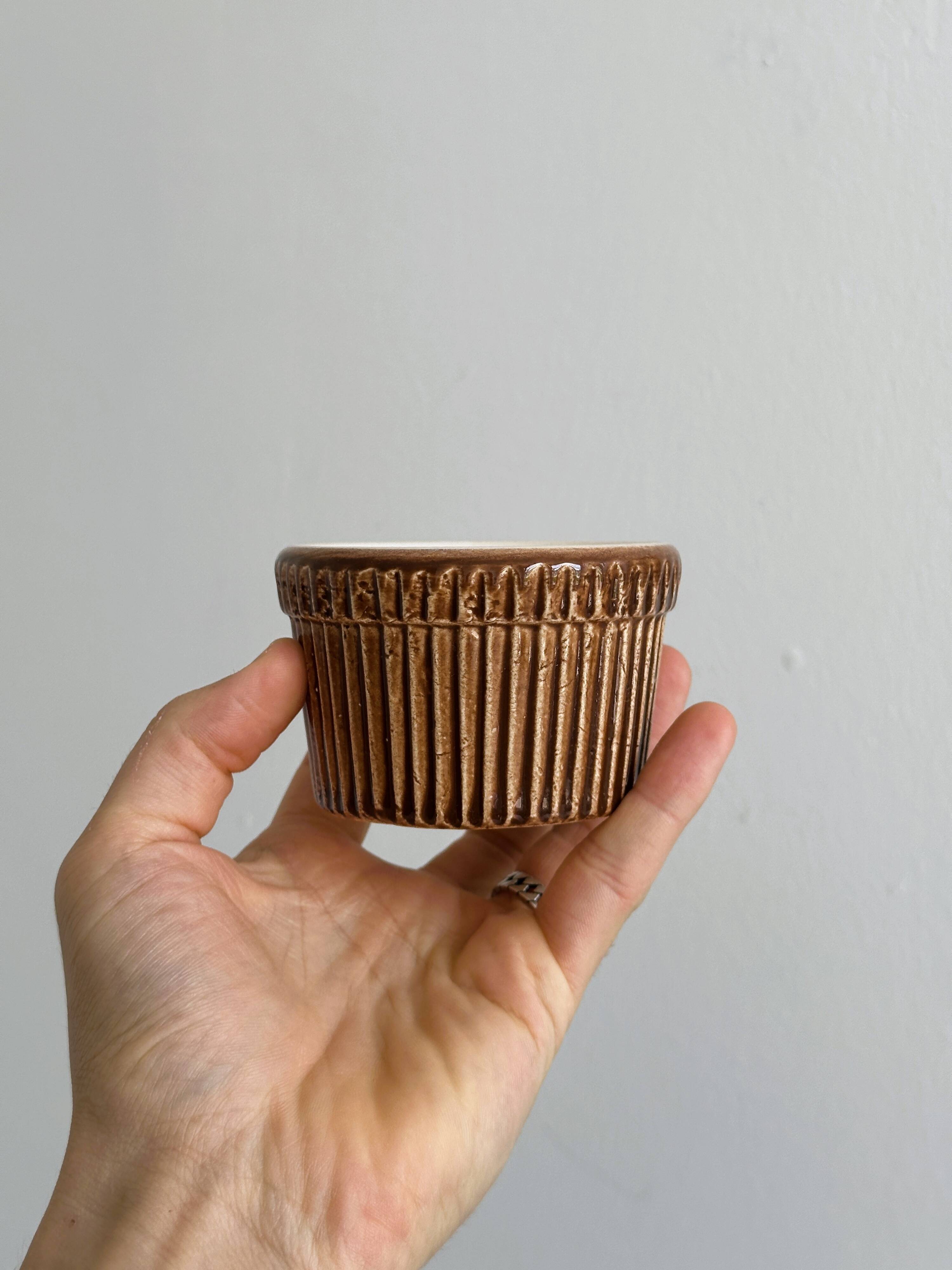 8 antique ceramic ramekins, brown finish