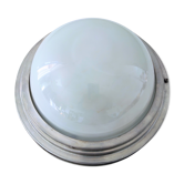 Old ceiling light in aluminum and half sphere in white Opaline around 1930/1940