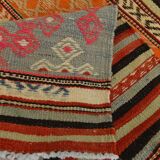 6x9 Red Orange Striped Handmade Kilim Rug, 174x267Cm