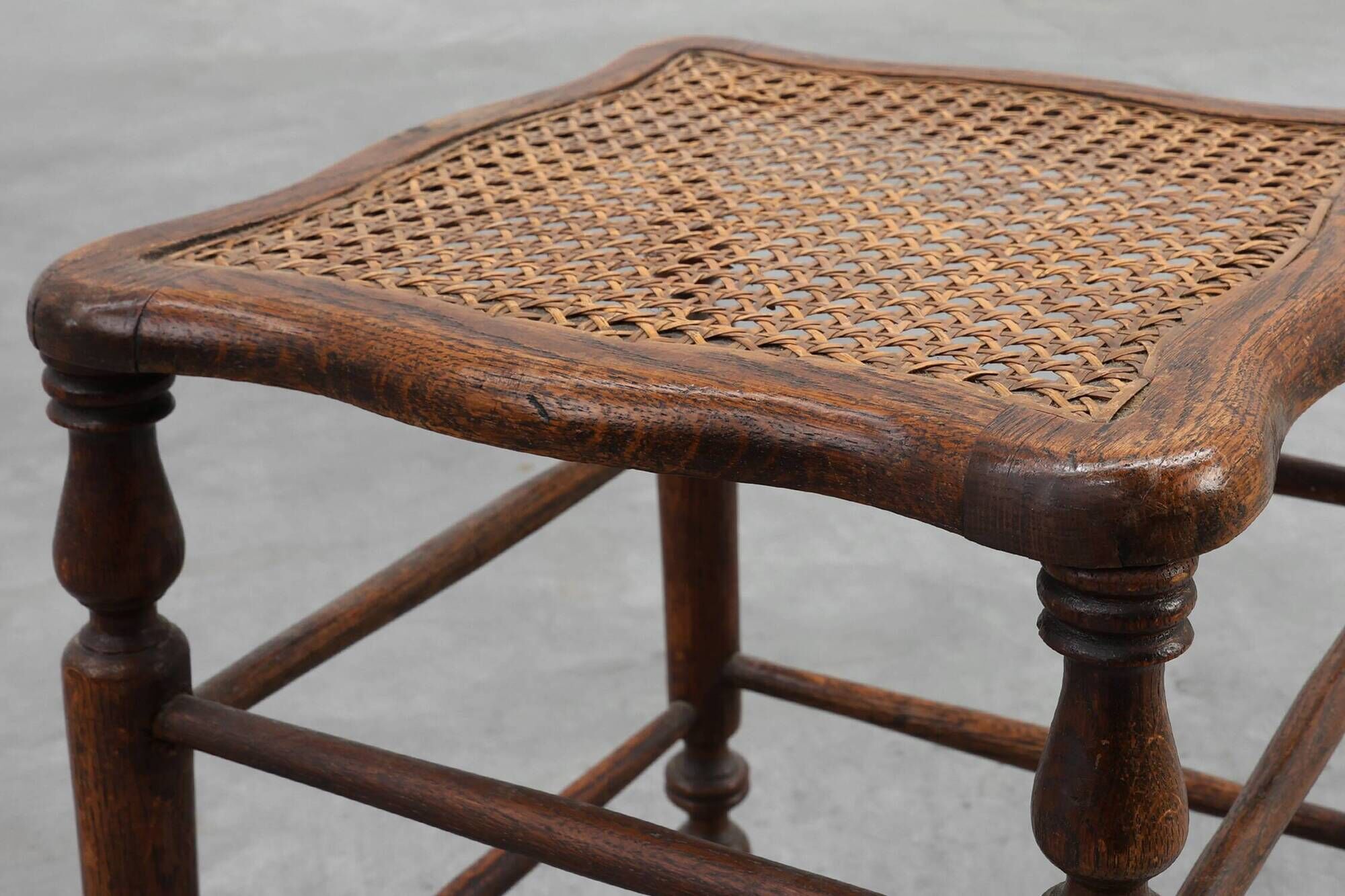 Antique French wooden Stool with Cane Seat, Early 19th Century