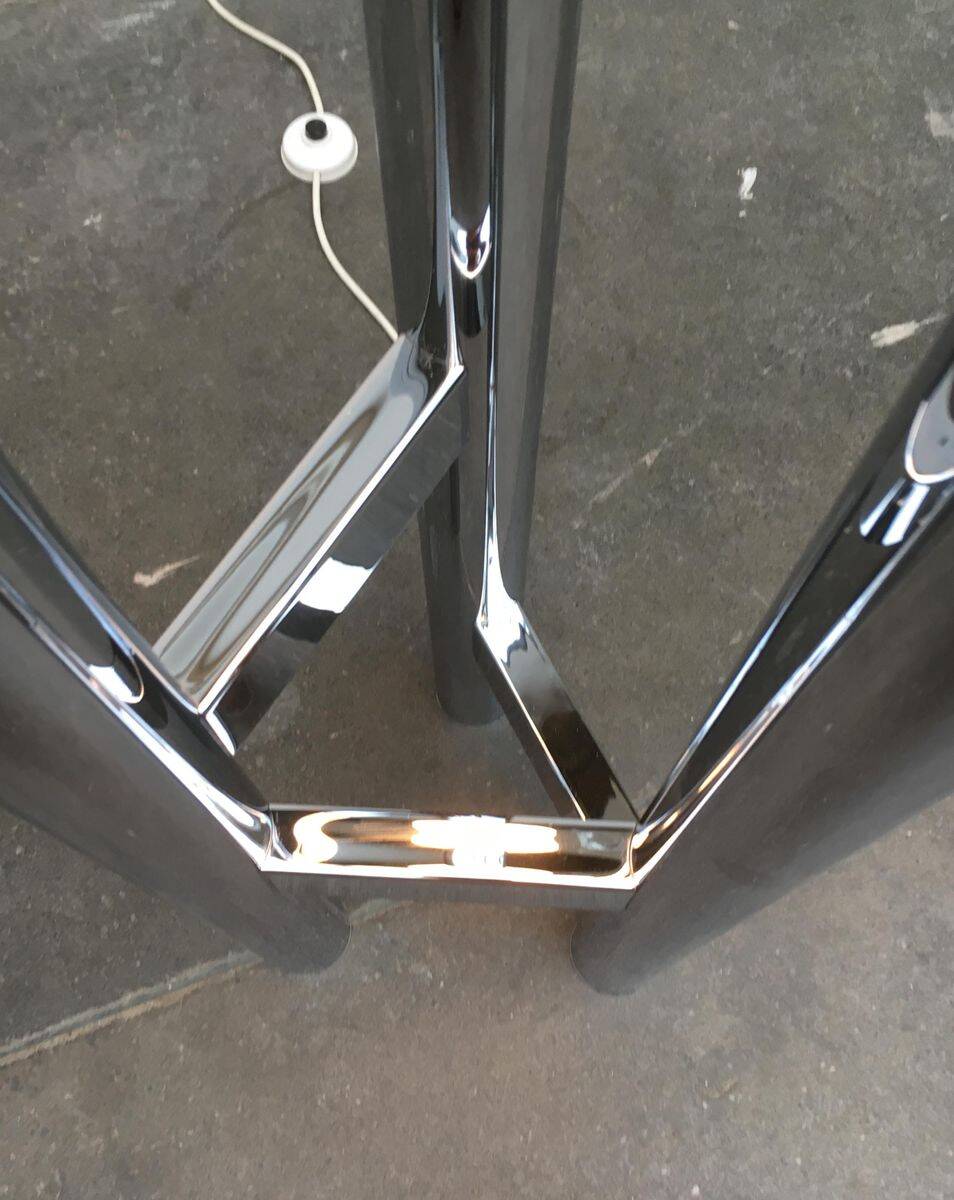 Vintage German floor lamp from the space age of the 1970s in glass and metal.