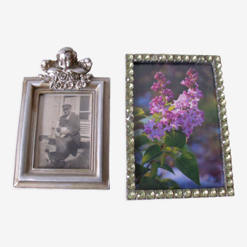 Set of 2 frames photo a decoration angel cherub and rhinestones shiny glass