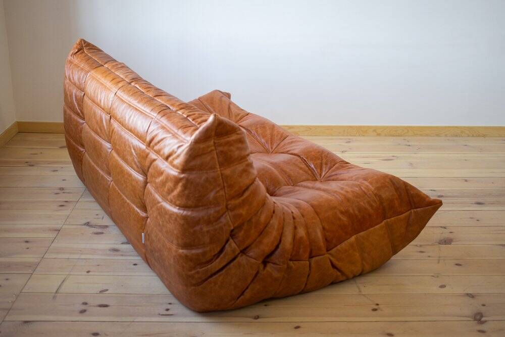 Ensemble de canapés Togo 2 et 3 places en cuir, attribués à Michel Ducaroy pour Ligne Roset