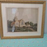 Aquarelle d'église ancienne – Paysage champêtre