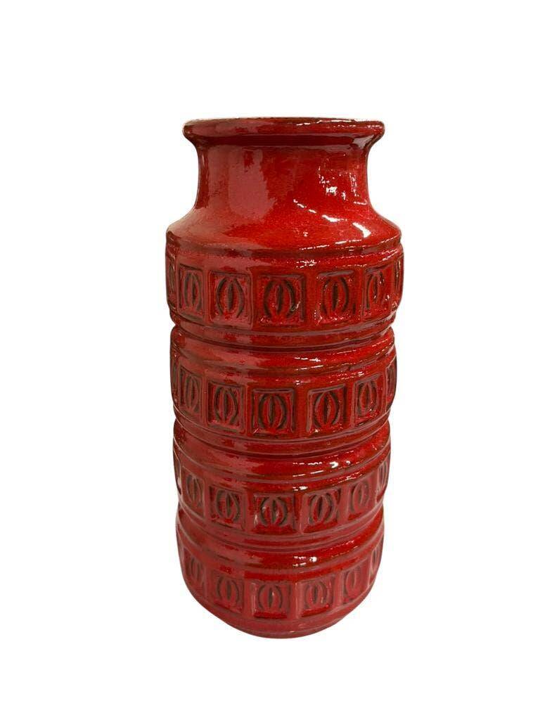 Vintage geometric red ceramic vase Scheurich WG