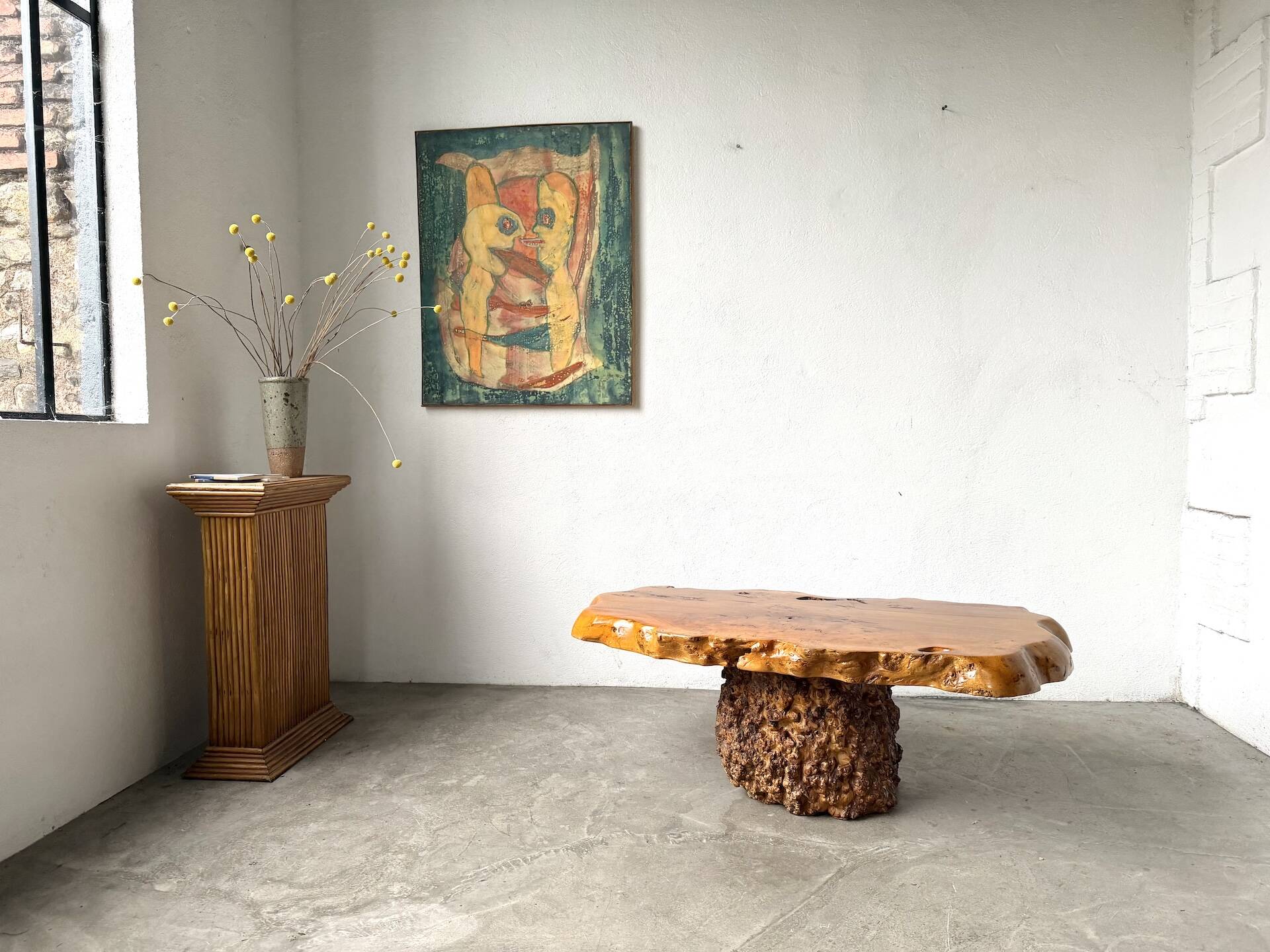 "Free-form" coffee table in solid elm.