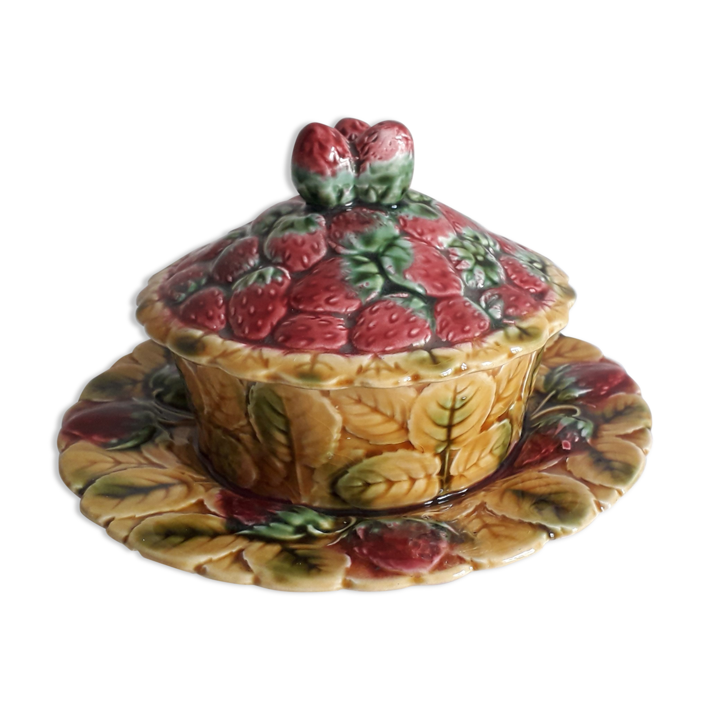 Jam maker, compotier, pot, candy slurry Sarreguemines strawberries