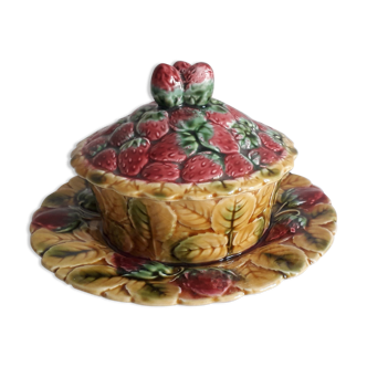 Jam maker, compotier, pot, candy slurry Sarreguemines strawberries