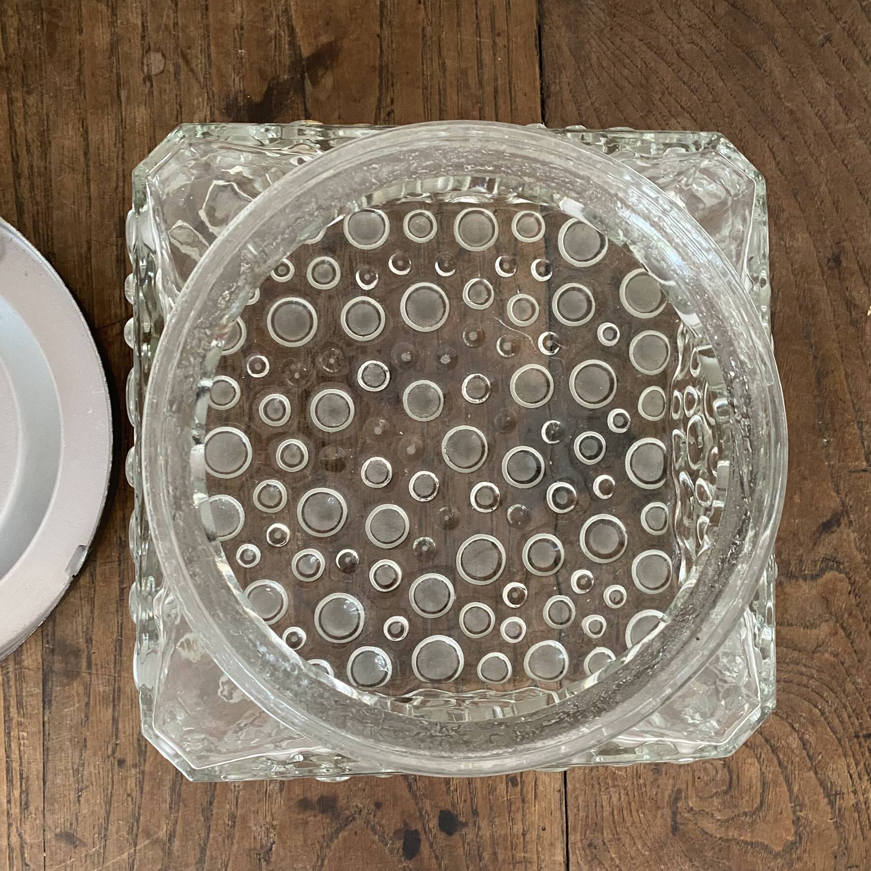 Plafonnier vintage carré en verre reliefs bulles