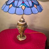 1900 solid bronze lamp inlaid with enamel glass lampshade