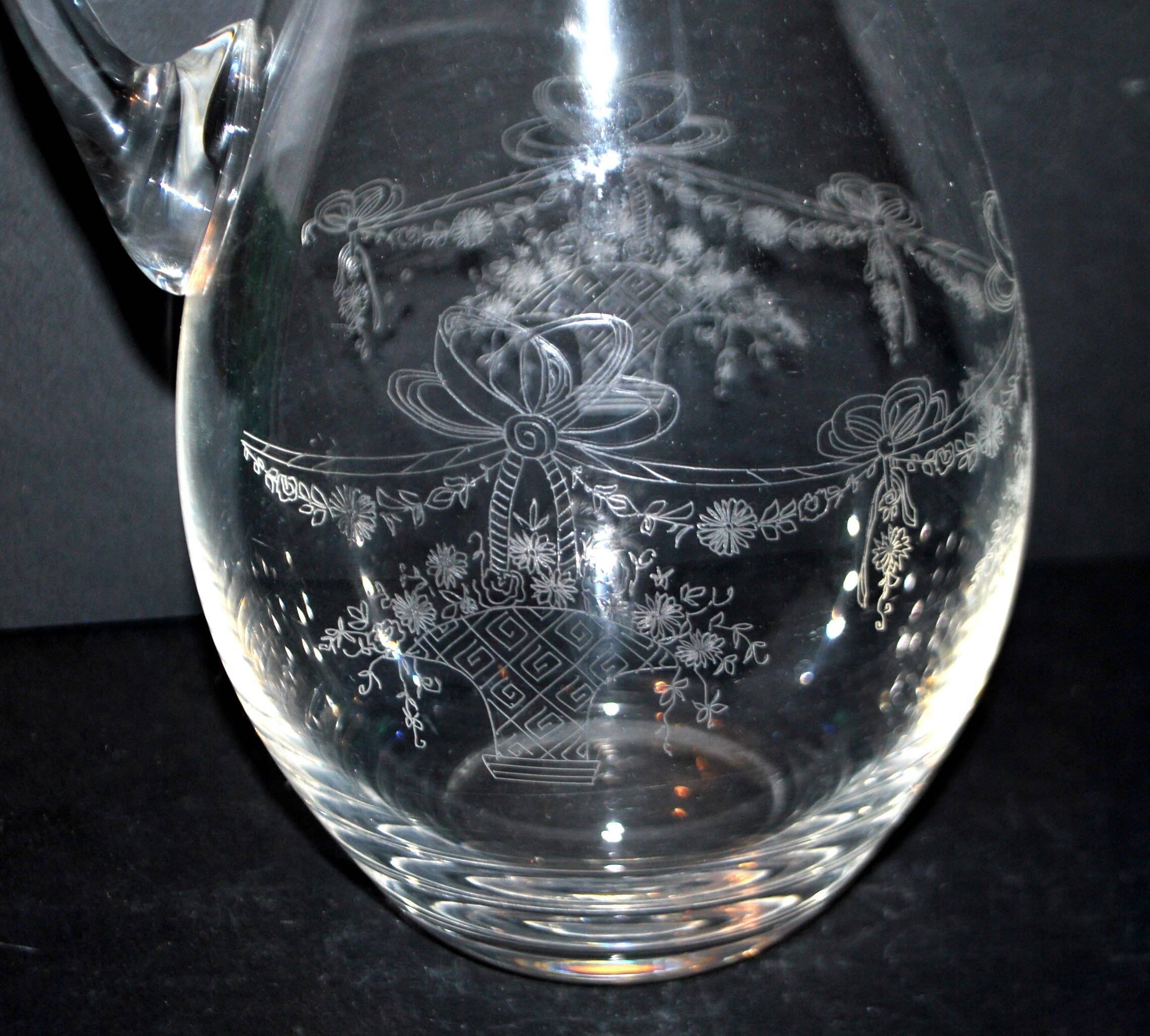 Antique Louis XVI ribbon basket carafe pitcher acid etching pantogravure