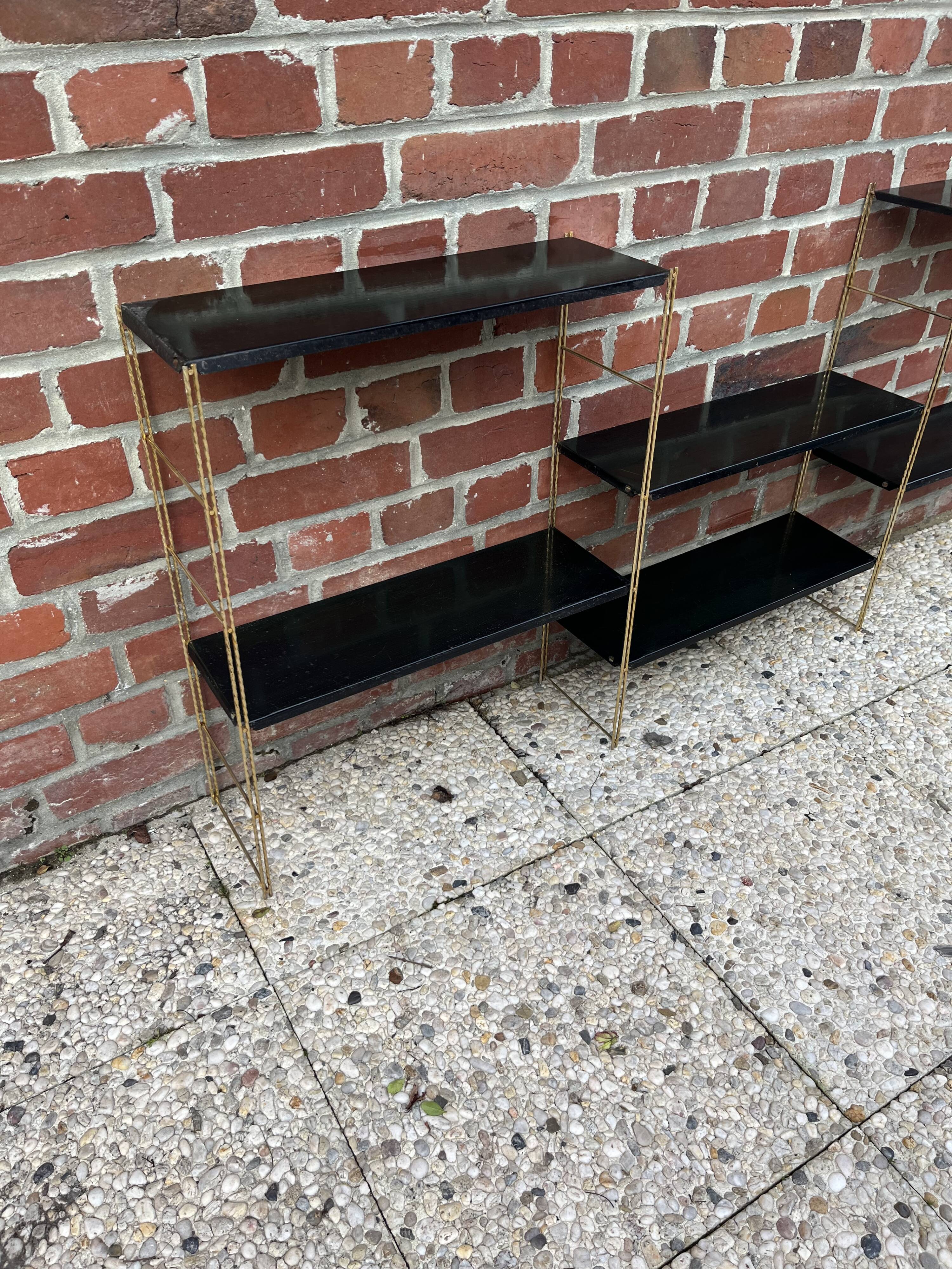 Étagère string en métal noir et doré - vintage 1960