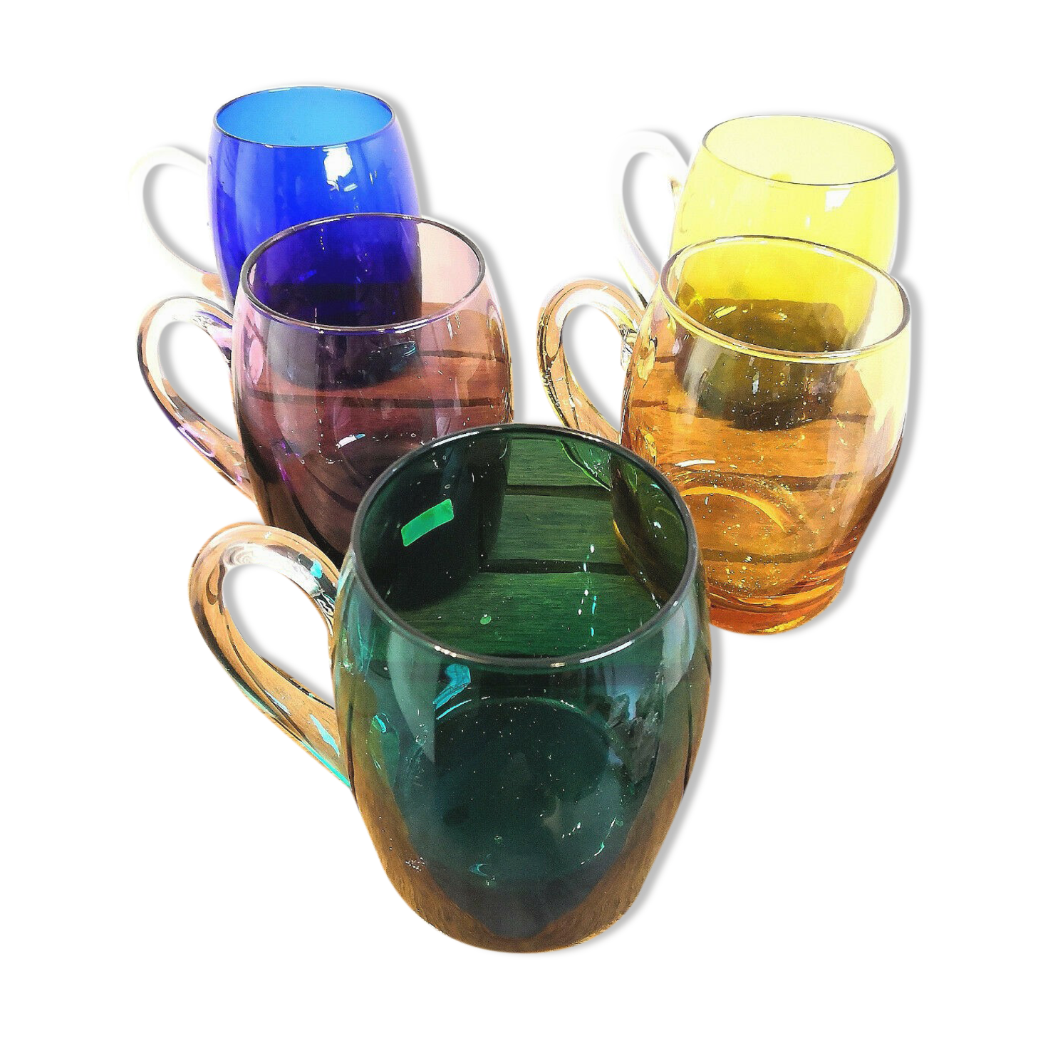 Series of 5 glasses, glass mugs from Murano Italy design 60s - 70s