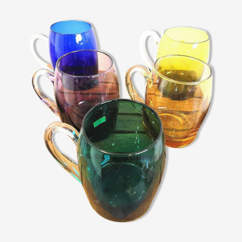 Series of 5 glasses, glass mugs from Murano Italy design 60s - 70s