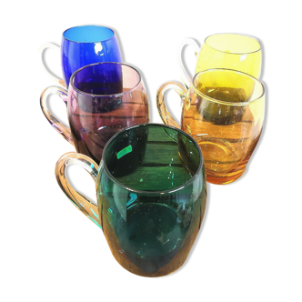 Série de 5 verres, chopes en verre de Murano Italy design années 60 - 70