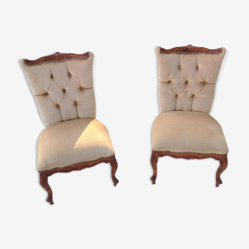 Paire de fauteuils crapaud en velours beige / vintage années 60-70